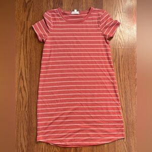 Pink Rose Coral Striped Tee Dress